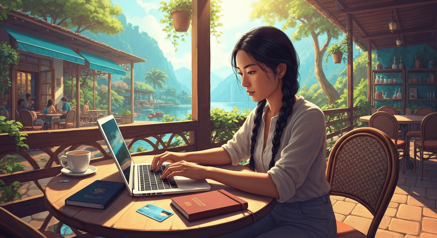 Digital nomad with credit cards outdoors